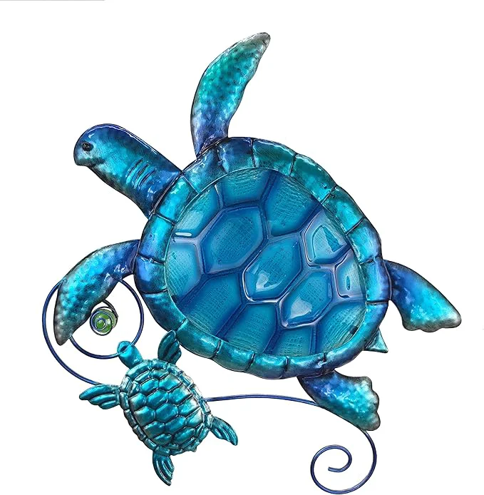 Easy-to-Use JOYBee Metal Sea Turtle Wall Art Decor Outdoor Indoor Nautical Hanging Art Blue Green Stained Glass Decorative Sculpture for Garden Pool Patio Balcony Kitchen or Bathroom 12.5 11inch About This Eco-Friendly