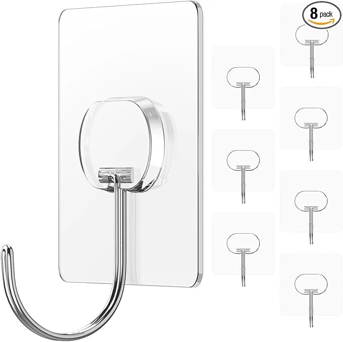 Fast Large Adhesive Hooks for Hanging Heavy Duty Wall Hooks Self Adhesive Towel Coat Hooks Waterproof Transparent Hook for Bathroom Shower Kitchen Keys Door Outdoor Home Improvement Utility Hook 8 PackAbout ThisOverview Sophisticated