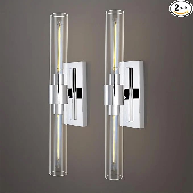 High-End Chrome Wall Sconces 22.8 Bathroom Sconces Indoor Sconces Wall Lighting Up and Down Nickel Wall Sconce Set of Two Dimmable Vanity Lights for Bathroom with Tube Glass Sconce for Bedroom StaircaseAbout ThisOverview Excellent