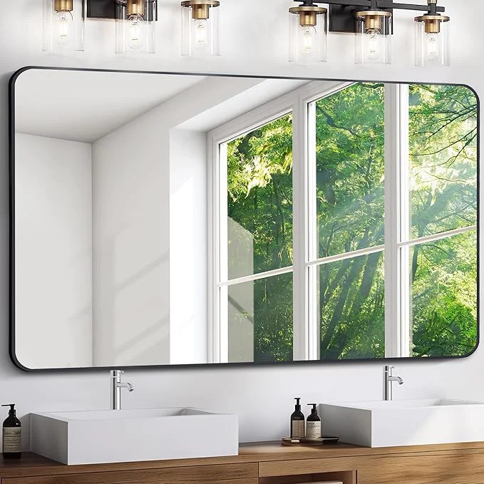 High-End FORBATH Large Bathroom Mirror 36 x 55 Inches，Black Large Wall Mirror Aluminum Frame Wall Mounted Rounded Corner Morndern Mirror for Bathroom Bedroom Entryway Living RoomAbout ThisOverview Trusted