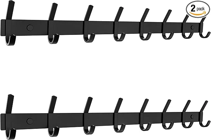 Specialty Matte Black Coat Rack Wall Mount – 24 Inch Stainless Steel Hook Rail with 8 Double Coat Hooks – Wall Mounted Entryway Organizer for Coats Hats Bags Towels Robes Closet or Bathroom - 2 PackAbout ThisOverview Easy-to-Use