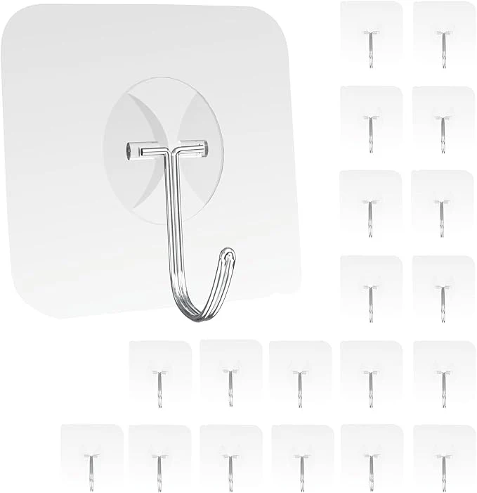 Modern Heavy Duty Adhesive Wall Hooks - Strong Transparent Hold up to 22lb Waterproof Reusable I for Kitchen Bathroom and Office 20 Pack About ThisOverview