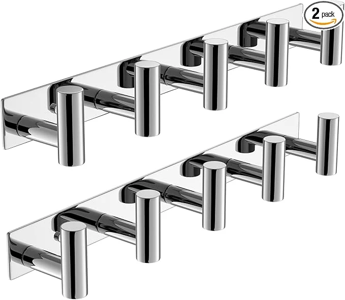 Environmentally Friendly VAEHOLD Hat and Coat Wall Mount Rack - Hooks for Robes Bags Keys and Towels - Bathroom Towel Hanger Organizer Polished Chrome T Shape 5 Hooks 2 Pack About ThisOverview Modern