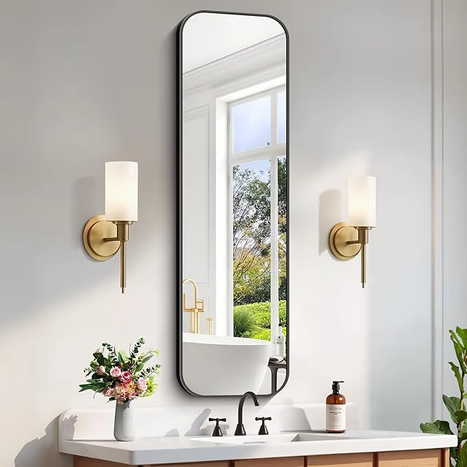 Effective FORBATH Bathroom Mirror 55 x 16 Rectangle Black Bathroom Mirror with Black Aluminum Frame Rounded Corner Wall Mounted Mirror for Bedroom Entryway Living RoomAbout ThisOverview Premium Material