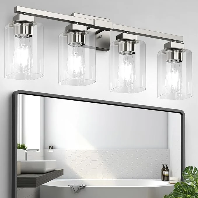 Optimized BesLowe 27 4-Light Bathroom Light Fixture Modern Brushed Nickel Bathroom Vanity Light Bathroom Lighting Fixtures Over Mirror Matte Nickel Bathrom Wall Lamp Wall Lights for Living Room BedroomAbout ThisOverview Trusted
