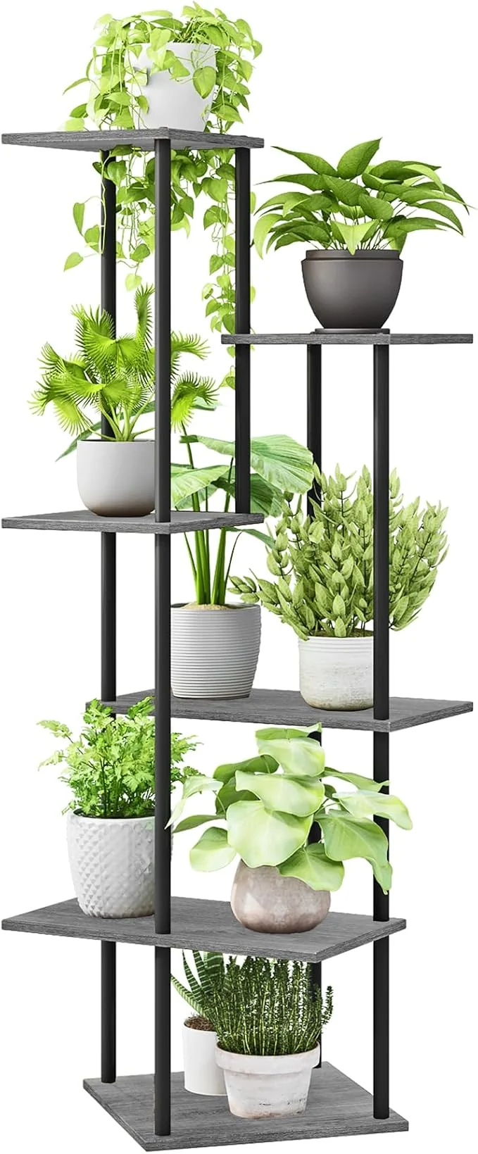 Fine Plant Stand Indoor 6-Tier Metal Wood Plant Shelf for Multiple Flower Pots Corner Tall Flower Holders for Living Room Balcony Bedroom Oak GreyAbout ThisOverview Superior