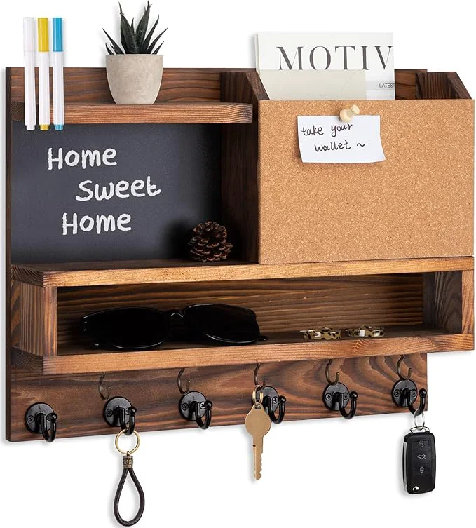 Reliable Key Holder for Wall Mount with Mail Organizer Farmhouse Key Holder for Wall with Shelf Chalkboard Corkboard Entryway Organizer 11 Metal Hooks Decorative Natural Pine Wood 14.6 11.1 3.3 B-BrownAbout ThisOverview Safe