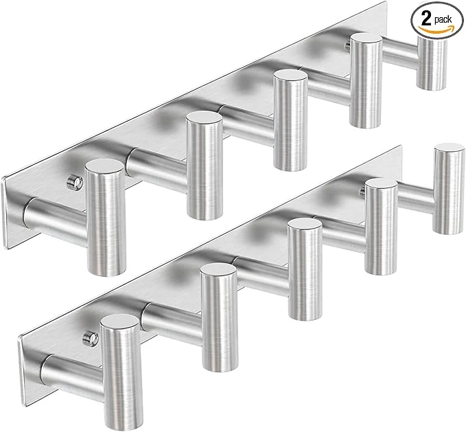 Next-Generation VAEHOLD Silvery Hat and Coat Wall Mount Rack - 5 Hooks for Robes Bags Keys and Towels - Bathroom Towel Hanger Organizer 2 Pack About ThisOverview Unique