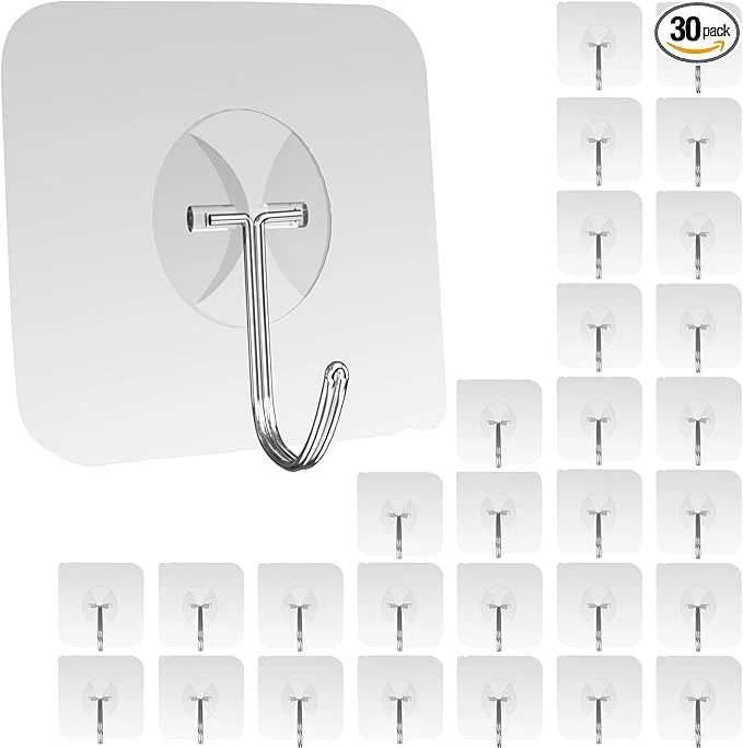 Carefully Designed Heavy Duty Adhesive Wall Hooks - Strong Transparent Hold up to 22lb Waterproof Reusable I for Kitchen Bathroom and Office 30 Pack About ThisOverview Relaxed