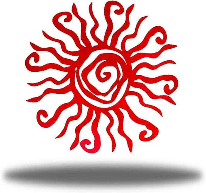 Enhanced Riverside Designs Wacky Sun Metal Wall Art Indoor Outdoor Decor - 12 Red Rust Proof Wall Sculpture - Made in USA - I for Bedroom Garden Home Patio and FarmhouseAbout This Convenient