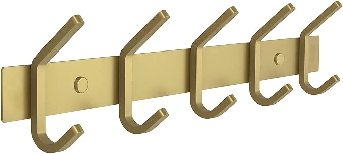 Effective Brushed Gold Wall Mounted Coat Rack – 15 Inch Stainless Steel Rail with 5 Double Coat Hooks for Entryway Bathroom Bedroom Kitchen – Modern Gold Hook Rack for Coats Hats TowelsAbout ThisOverview Artisan