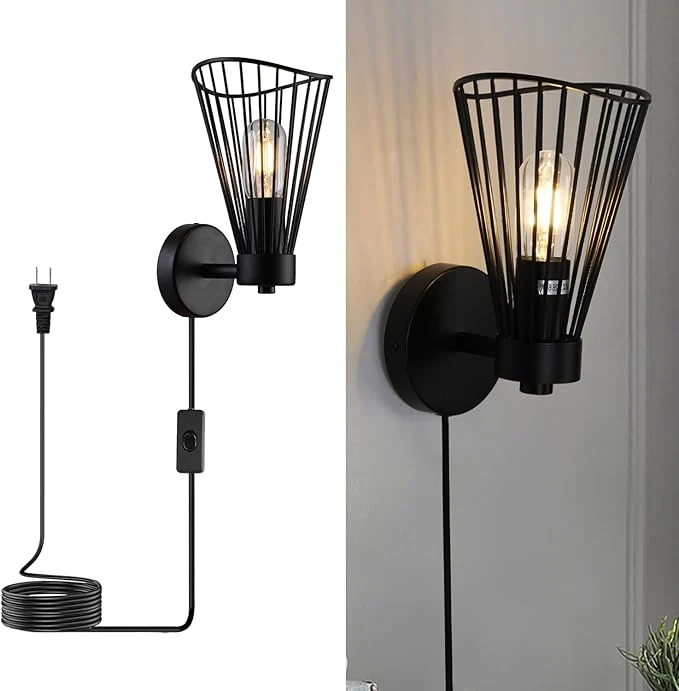 Safe Plug in Wall Sconce Indoor Large Industrial Wall Sconces Farmhouse Wall Lamp with Plug in Cord Vintage Black Wall Lights with On Off Switch Wall Light Fixture for Living Room Bedroom RusticAbout ThisOverview Stylish