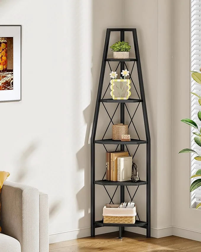 Trusted 5-Tier Corner Shelf Corner Bookshelf Ladder Shelf Floor Standing Storage Rack Open Display Stand Plant Stand for Living Room Bedroom Study Bathroom Black TCJ22BBAbout ThisOverview Clean