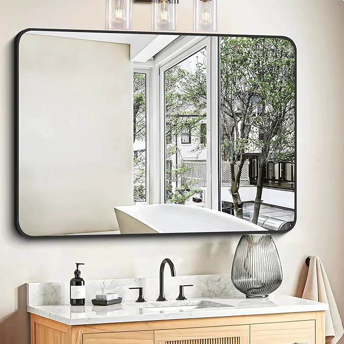 Durable FORBATH Bathroom Mirror 30 X 40 Large Rectangular Wall Mirror Black Metal Framed Rounded Corner Wall Mounted Mirror for Bathroom Bedroom Entryway Decor Horizontal Vertical About ThisOverview Sustainable