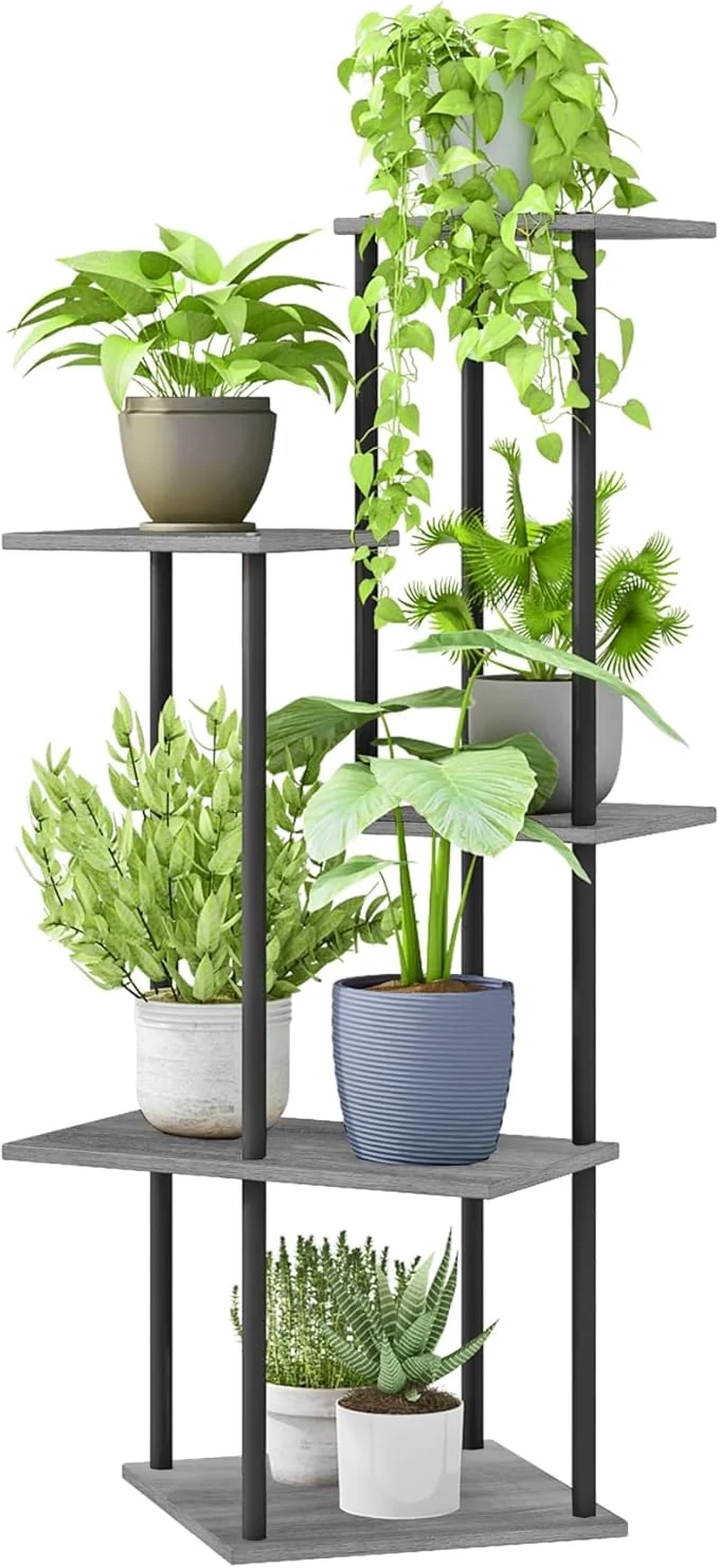 Fine Crafted Plant Stand Indoor 5-Tier Metal Wood Plant Shelf for Multiple Flower Pots Corner Tall Flower Holders for Living Room Balcony Bedroom Oak GreyAbout ThisOverview Verified
