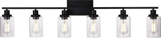 Trusted MELUCEE Black Vanity Light Fixture 6-Light Industrial Metal Wall Sconce Bathroom Lighting for Bedroom Hallway Kitchen Clear Glass Shade Included Patent No. US D963914 S About ThisOverview Relaxed