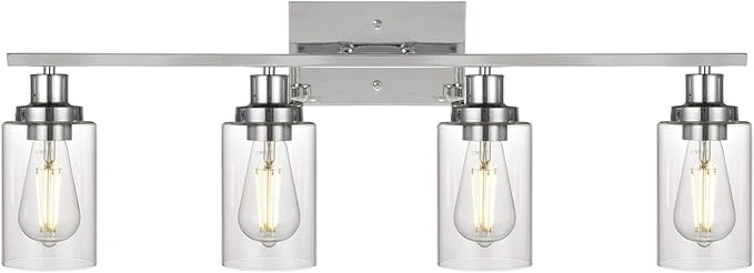 Sustainable MELUCEE 4-Light Bathroom Lighting Fixtures with Clear Glass Shade Chrome Finish Modern Vanity Light Wall Mount Lamp for Bedroom Dressing Table Mirror Cabinets Vanity Table Patent No. US D963914 S About ThisOverview Comfortable