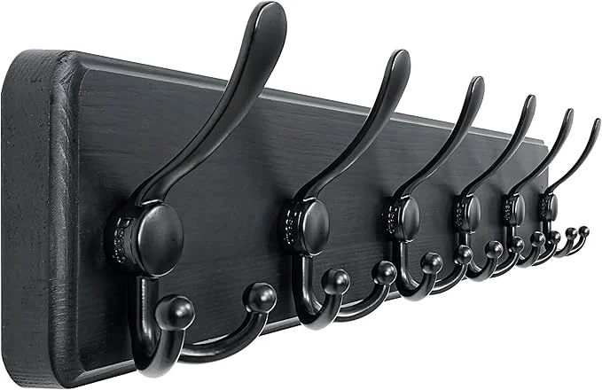 Trendy Dseap Coat Rack Wall Mounted - 24 Long 6 Tri Hooks Heavy Duty Wooden Wall Coat Hanger Coat Hook for Clothes Hat Jacket Clothing BlackAbout ThisOverview Safe