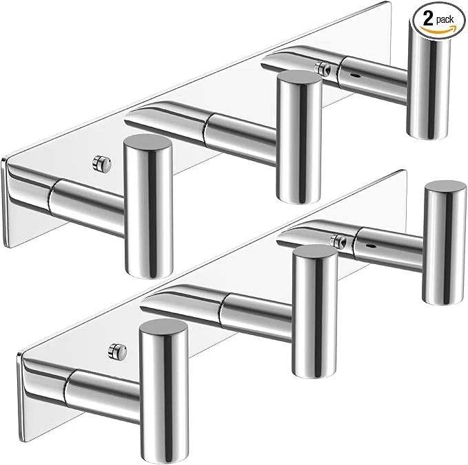 Smooth VAEHOLD Hat and Coat Wall Mount Rack - Hooks for Robes Bags Keys and Towels - Bathroom Towel Hanger Organizer Polished Chrome T Shape 3 Hooks 2 Pack About ThisOverview Minimalist