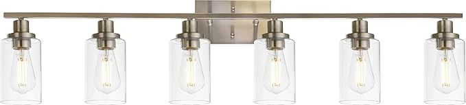 Genuine MELUCEE Modern Bathroom Vanity Light Fixtures 6-Light Brushed Nickel Contemporary Wall Light with Glass Shade for Kitchen Living Room Bedroom Patent No. US D963914 S About ThisOverview Enhanced