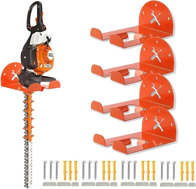 Unique Upgraded Trimmer Rack Wall Mount - 8 Heavy Duty Weed Eater Hanger for Garage Wall Bracket Garden Power Tool Holder Organizer Hooks for Grass Trimmer Hedge Trimmer Leaf Blower and Chainsaw 4 PackAbout ThisOverview Lightweight