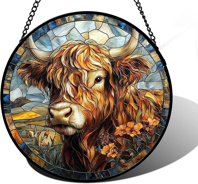 Original Stained Glass Window Hanging - Funny Cow Flower Suncatcher Ready to Hang Window Doors Home Decoration and Christmas Mother's Day Birthday Gifts for Women Men and Mom 9.8x9.8 inAbout This Optimized