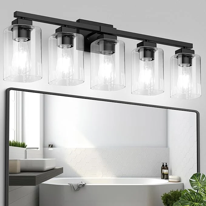Solid BesLowe 31 5-Light Bathroom Light Fixture Modern Black Bathroom Vanity Light Bathroom Lighting Fixtures Over Mirror Matte Black Wall Socnce Lamp Wall Lights for Living Room Bedroom HallwayAbout ThisOverview High-Quality