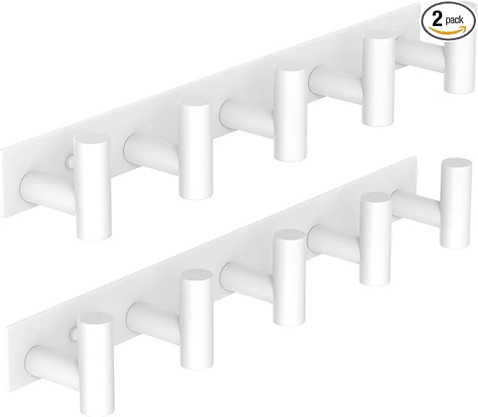 Certified VAEHOLD Hat and Coat Wall Mount Rack - Hooks for Robes Bags Keys and Towels - Bathroom Towel Hanger Organizer White T Shape 5 Hooks 2 Pack About ThisOverview Premium Material