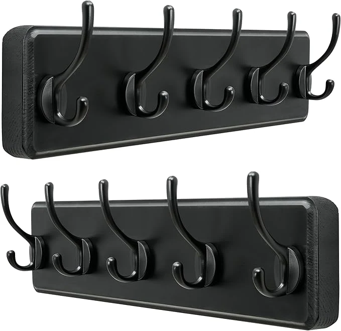 Next-Generation Dseap Wall Mounted Coat Rack Patented Heavy-Duty 17.4 Long 5-Double-Hooks Wooden Hanger Rail for Winter Coats Hats Jackets Clothing - Black Pack of 2About ThisOverview Crafted