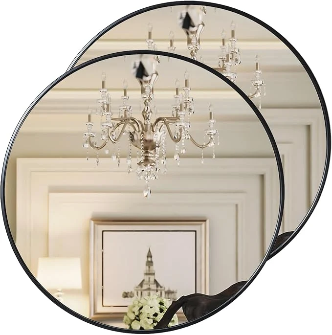 Refined Growsun Black Round Mirror 24 inch Wall Mounted Circle Mirror Metal Framed Mirror for Bathroom Vanity Bedroom Home Decor Mirros 2 PackAbout ThisOverview Trendy