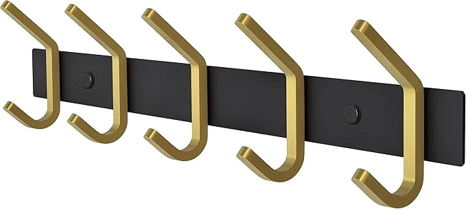 Authentic Coat Rack Wall Mount – Black and Gold Hook Rail with 5 Double Coat Hooks 15 Inch Stainless Steel Wall Hooks for Entryway Bathroom Bedroom Closet Towel Hat Bag Heavy Duty OrganizerAbout ThisOverview Soft