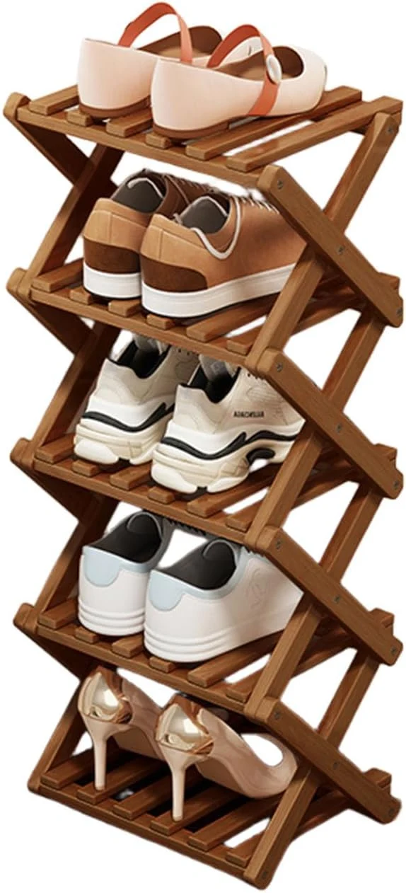 Classic Comeon Bamboo Shoe Rack Foldable Vertical Shoe Rack for Front Door Entrance Narrow Shoe Organizer Small Shoe Shelf for Entryway Shoe Storage Closet Multi-Tier Brown Colors 5 Layers About This Fast