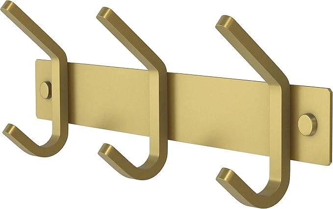 Breathable Brushed Gold Small Coat Rack Wall Mount – 9 Inch Stainless Steel Rail with 3 Double Coat Hooks for Entryway Bathroom Bedroom Kitchen – Modern Gold Hook Rack for Coats Hats TowelsAbout ThisOverview Organic