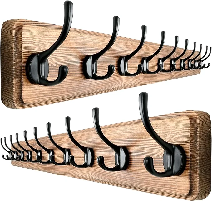 Trendy Dseap Wall Mounted Coat Rack 38-1 4 Long Patented Heavy-Duty 10-Double-Hooks Wooden Hanger Rail for Winter Coats Hats Jackets Clothing - Natural Black Pack of 2About ThisOverview Flexible