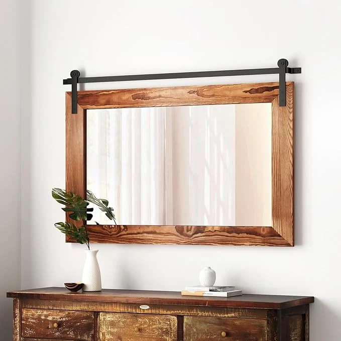 Unique COGOOD Farmhouse Bathroom Mirror - 41 x 30 Rustic Barn Door Mirror for Living Room Entryway Bedroom Vanity Wall Decor Brown About ThisOverview Dependable