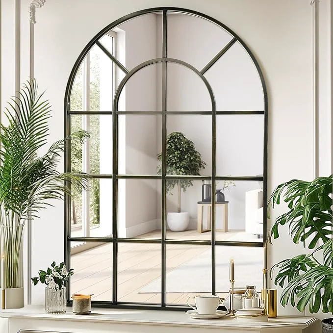 Prestigious Arched Windowpane Wall Mirror 30 x48 Bronze Wall Mounted Art Pane Mirror Farmhouse Decorative Mirror Leaning Hanging Wall Mirror for Bedroom Living Room Entrance Hallway Wall DecorAbout ThisOverview Long-Lasting