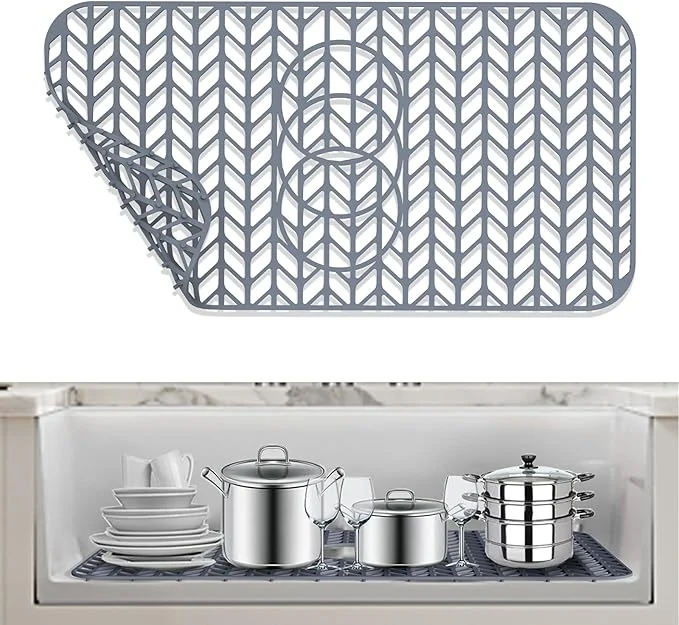 Traditional AWOKE Sink Protectors for Kitchen Sink - 24 x 12.5 Sink Mat - Heat resistant Easy-clean Silicone Sink Mat - for Protection of Stainless Steel Sink - with 3 Reserved Holes Grey About This Stylish