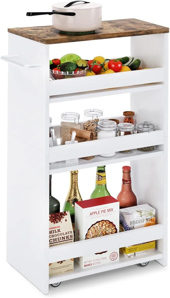 Healthy TEAMIX 4 Tier White Slim Storage Cart with Handle 7.9''W Slide Out Storage Rolling Utility Cart Mobile Shelving Unit Organizer Trolley for Small Spaces Kitchen Laundry Narrow PlacesAbout ThisOverview Enhanced