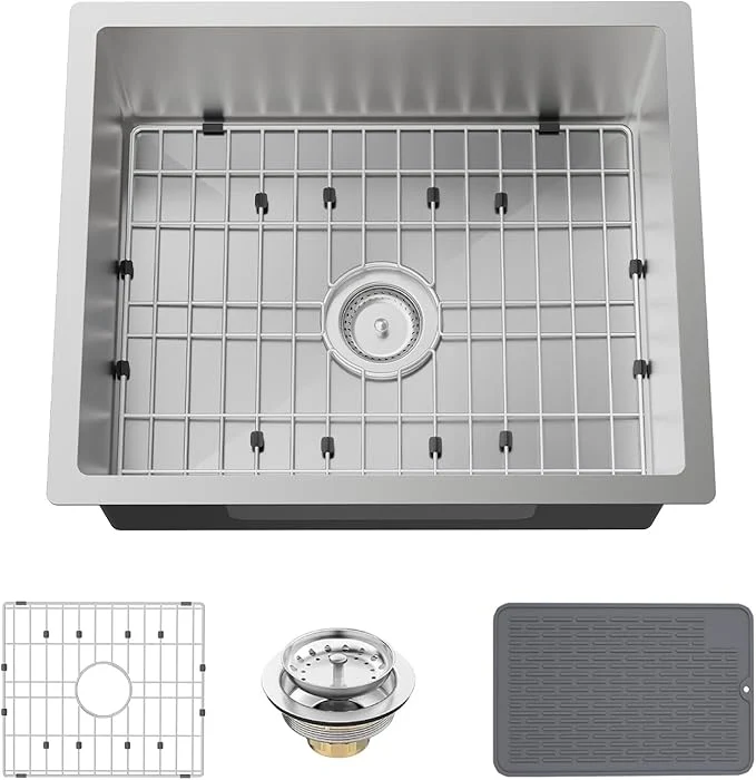 Practical Stainless Steel Undermount Single Bowl Sink - 22x18 Inch Modern Bar Kitchen Combo - SS Grid Silicon Mat Drain Strainer SetAbout ThisOverview Healthy