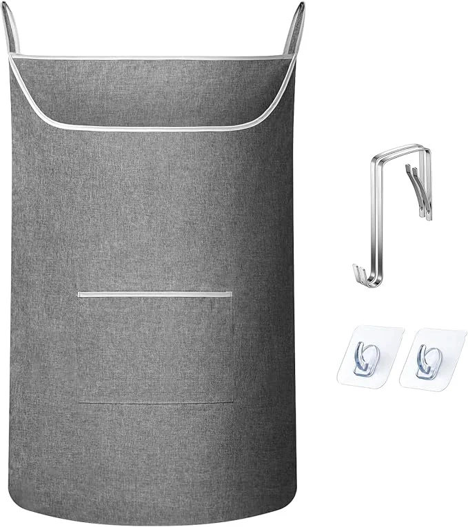 Breathable X-Large Hanging Laundry Hamper Bag Door Hanging Hamper with Front Pocket Dirty Clothes Hanging Laundry Bag Large Size 35X22 inch Door Laundry Basket Grey About ThisOverview Soft