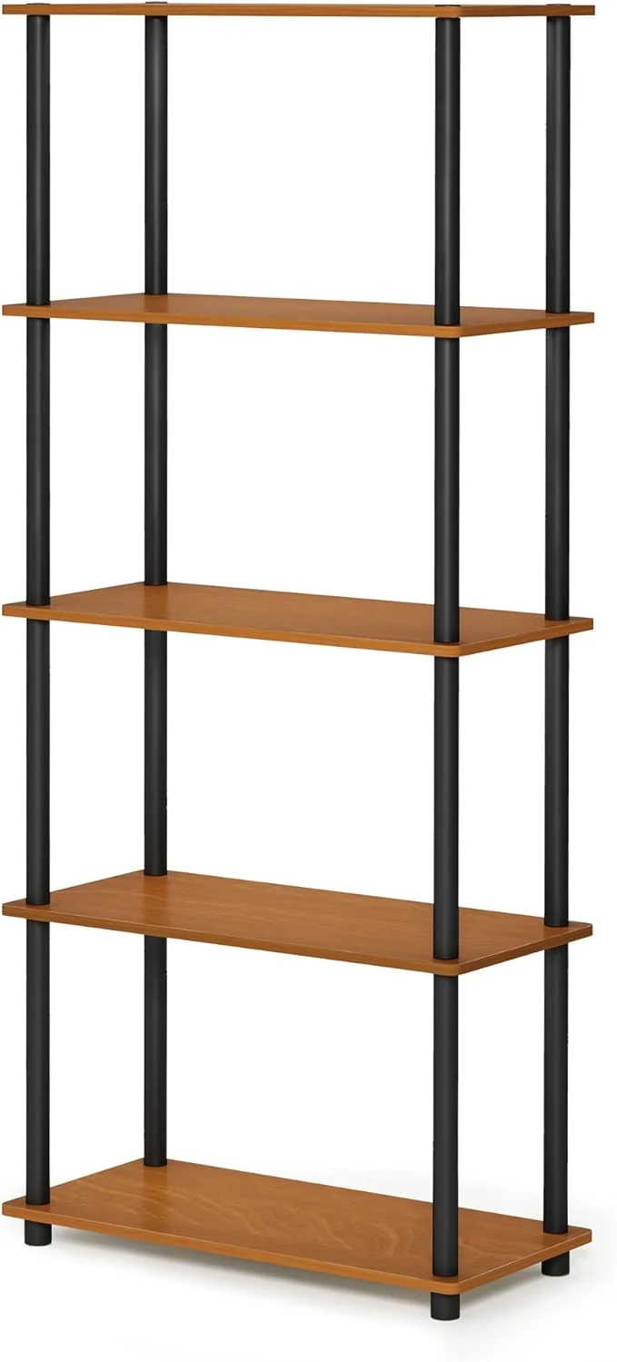 Next-Generation Furinno TURN-N-TUBE Storage Shelves 5-Tier Book Shelf Corner Shelf Toolless Open Shelves for Organization and Storage Living Room Garage Home Office Light CherryAbout ThisOverview Clean