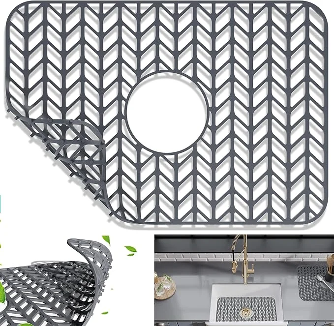 Secure AWOKE Sink Protectors for Kitchen Sink 16.2 x 12.5 Kitchen Sink Mats for Bottom of Kitchen Sink Sink Inserts for Kitchen Sink of Stainless Steel Sink Center Drain Grey About This Functional