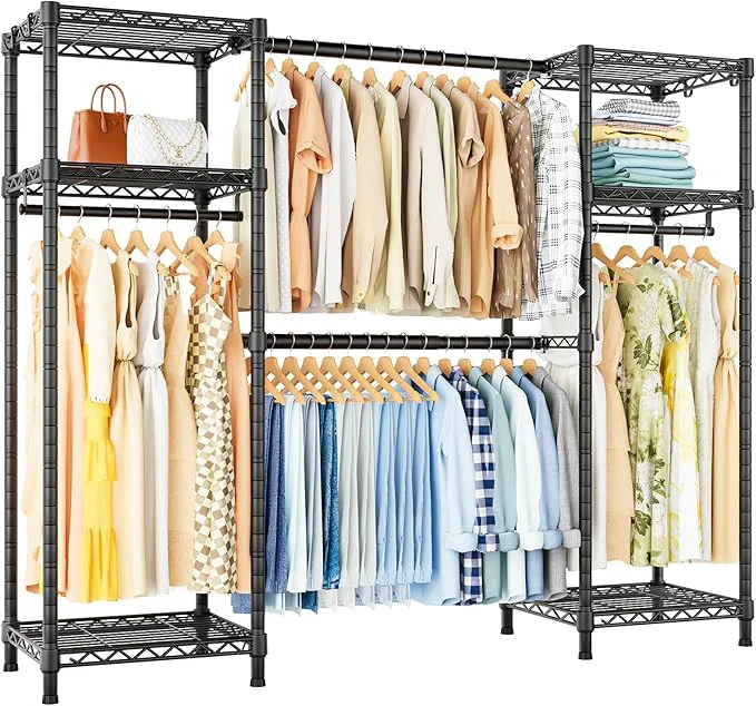 Smooth Ulif E7 Garment Rack Heavy Duty Clothes Storage System with Extendable Hangers Rods Metal Clothe Rack with 6 Wire Shelves 52.3 -72 W x 14.5 D x 71.2 H Load 838 LBSAbout ThisOverview Outstanding