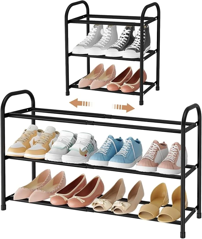 Pure Expandable Shoe Rack for Closet 18 -32 Metal Shoe Rack for Entryway 3-Tier Adjustable Width Standing Shoe Shelf 12 Pairs Small Shoe Organizer for Front Door Garage Bedroom Dorm BlackAbout ThisOverview Unique