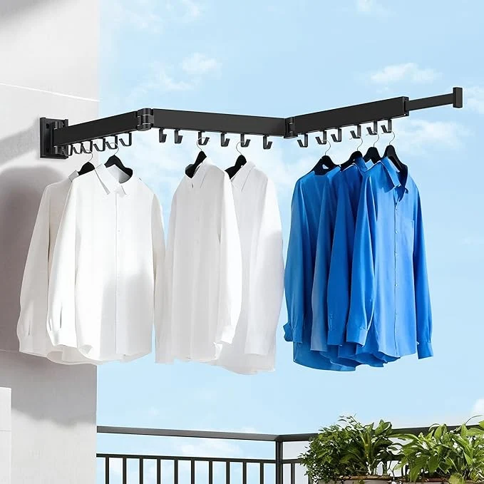 Carefully Designed Clothes Drying Rack Wall Mounted Retractable Collapsible Tri-Fold Space Saver Black with 18 Hooks for Laundry Room Organization Apartment Balcony BathroomAbout ThisOverview Smooth