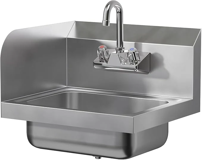 Trusted Stainless Steel Hand Sink with Right Side Splash Guard 15 x 17 Commercial Wall Mount Hand Basin with Gooseneck Faucet Strainer Back Splash NSF Left Side Splash Guard About ThisOverview Superior