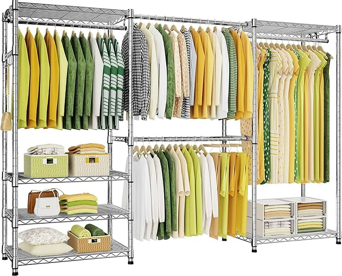 Detailed Ulif E1 Heavy Duty Closet Garment Rack 6 Tiers Adjustable Metal standing Expandable Clothing Storage with 4 Hanger Rods Easy to Assemble Wardrobe 71.4 H x 70 - 88.2 L x 14 D ChromeAbout ThisOverview High-Quality