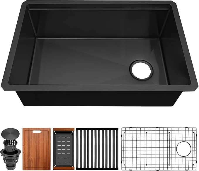 Dependable Black Undermount Kitchen Sink 16 Gauge Stainless Steel Sinks Single Bowl Workstation Sink Modern Kitchen Sink Offset Drain 28 X 18 About ThisOverview Reusable