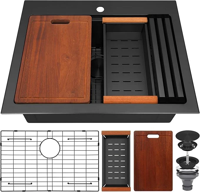 Effective Drop In Black Kitchen Sink Stainless Steel Sink 16 Gauge Single Bowl Workstation Sinks Black 28 X 22 About ThisOverview Detailed