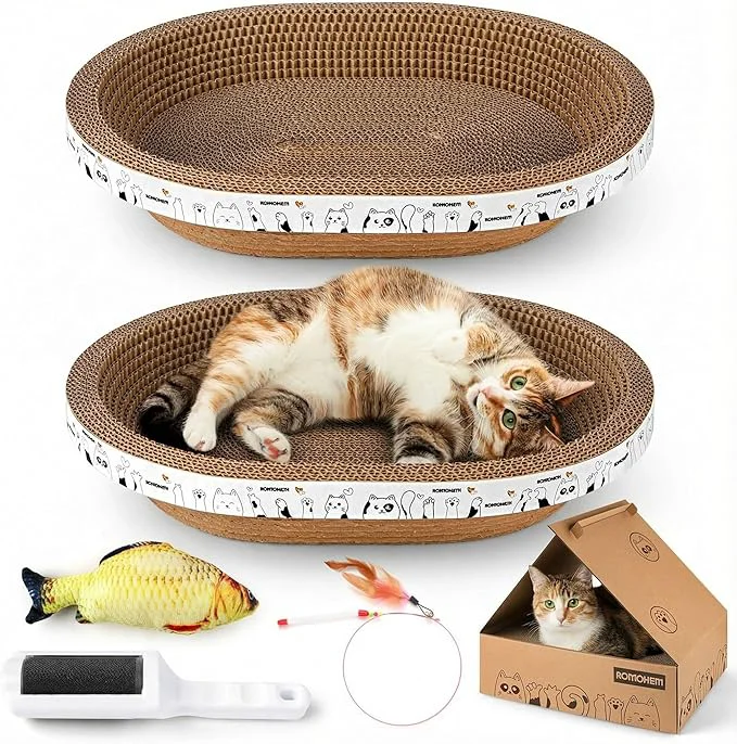 Fashionable 4-Piece Cardboard Cat Scratcher Bed Set Enhanced